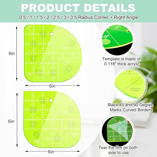 Kigley 2 Pcs Curved Corner Cutter Quilt Ruler Acrylic Sewing Patchwork Template - Image 2