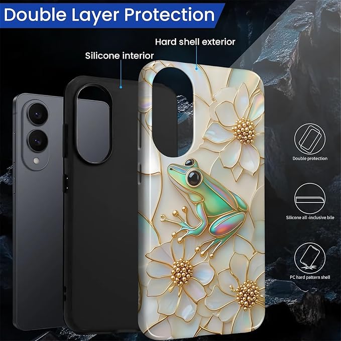 for Samsung Galaxy S25 Edge Case, Stained Glass Frog Flowers Pattern Glossy 2 - Image 3