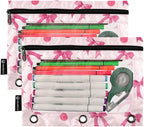 Pink Bows Cherry Pencil Pouch for 3 Ring Binder, 2 Pack Waterproof Pencil Bags - Image 2