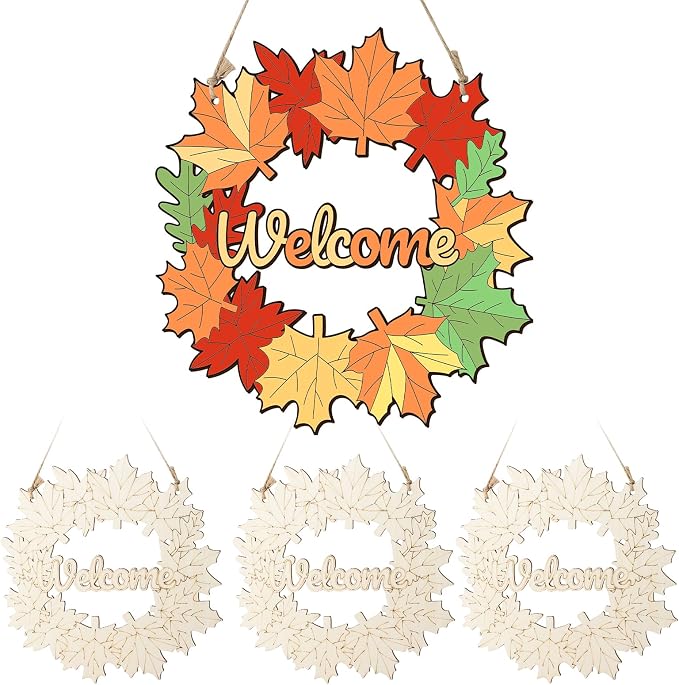 Unfinished Fall Wreaths Wood Crafts to Paint Set of 3, Unfinished Wood Cutouts by Sereliy
