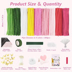 Cwczhi 600 PCS Pipe Cleaners Craft, 9 Colors Pipe Cleaner Bulk Flower Kit | - Image 2