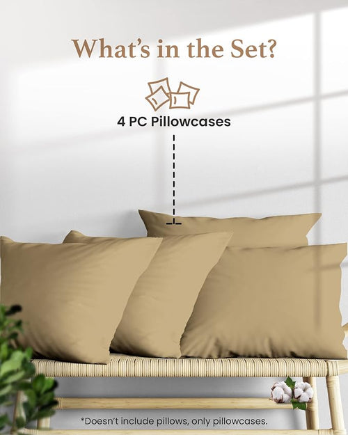 1000 TC Taupe Standard Pillowcases Set of 4 100% Egyptian Cotton Pillow Cases - Image 2
