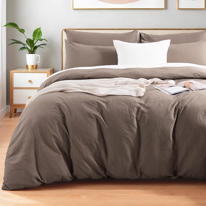 NEXHOME PRO 100% Washed Cotton Duvet Cover Queen Size, Ogranic Natural Linen by NEXHOMEPRO