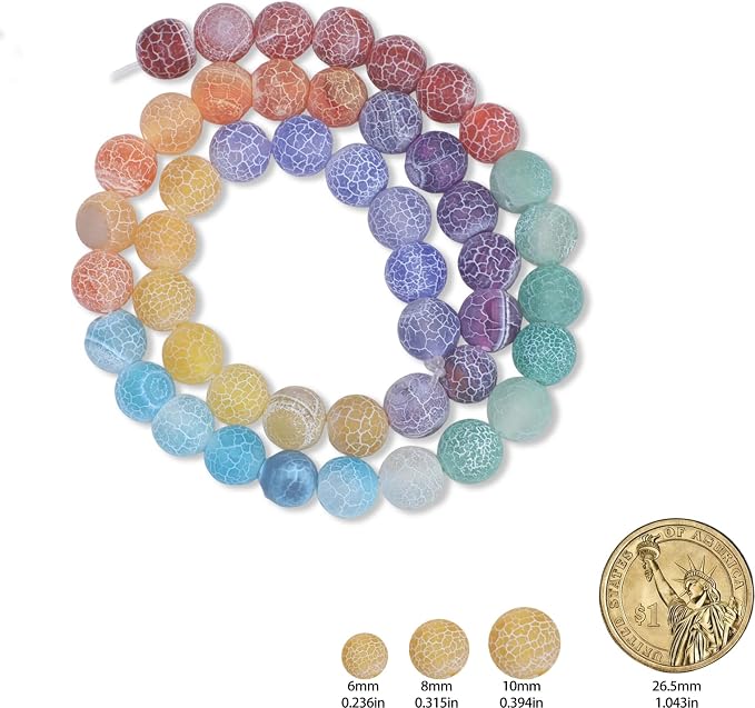 48pcs Natural Matte Rainbow Oxidized Gemstone Beads，8mm Frosted Round Loose - Image 2