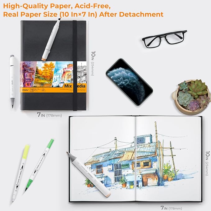 Ohuhu Mix Media Pad, 120 LB/200 GSM Heavyweight Papers, 78 Sheets/156 Pages - Image 2