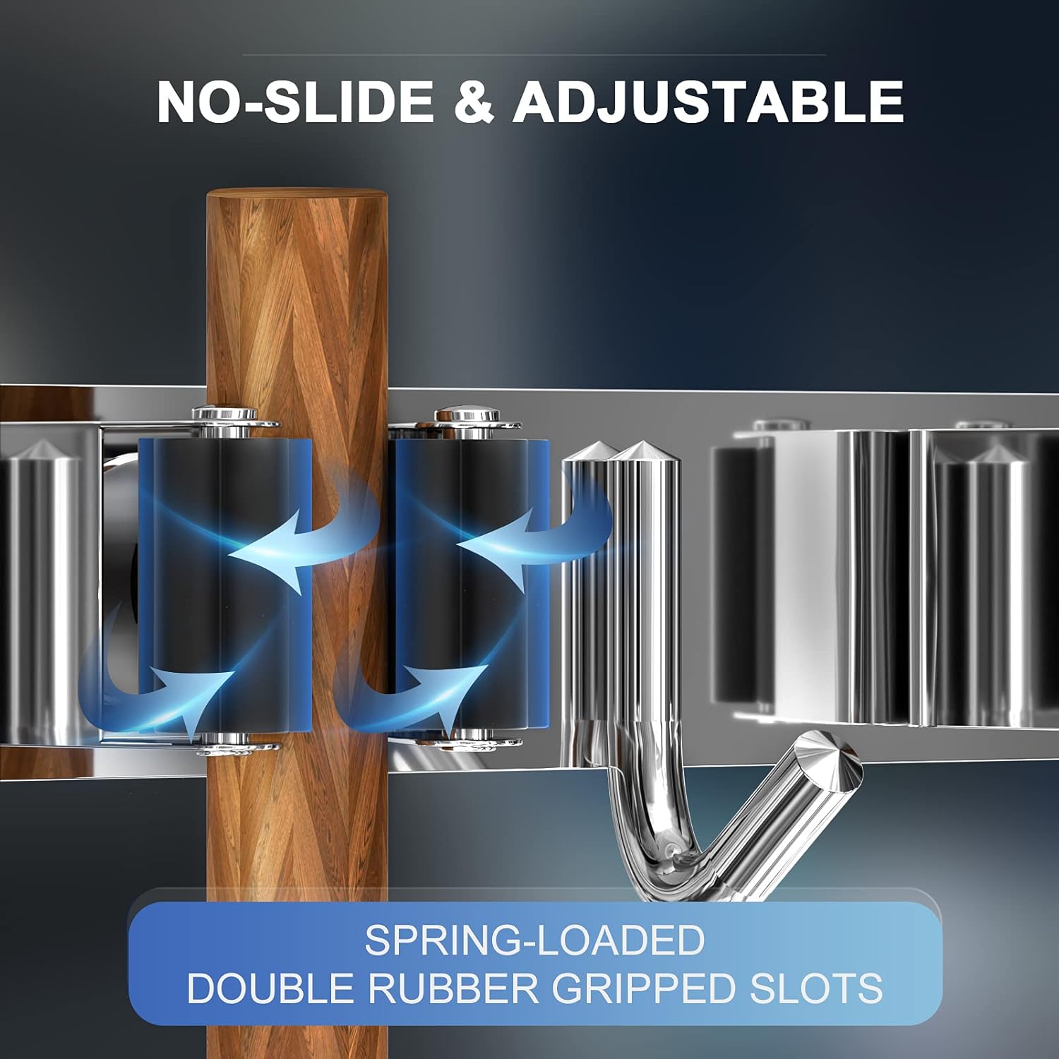 ZONGOOL Mop Broom Holder Wall Mount, Broom Organizer Mop and Broom Storage Tool Racks Stainless Steel Wall Hanger for Home Kitchen Garden Laundry Garage (3 Racks with 4 Hooks, Silver)