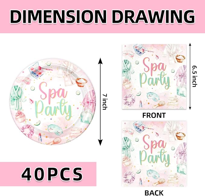40Pcs Spa Party Supplies for Girls Birthday Plates and Napkins Supplies for - Image 2