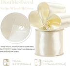 HUIHUANG Cream Satin Wired Ribbon 2-1/2", Cream Wire Edge Ribbon - Image 2