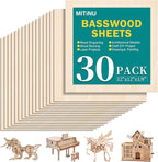 30 Pack Basswood Sheets for Crafts, Wood Burning, Architectural Models by MITINU