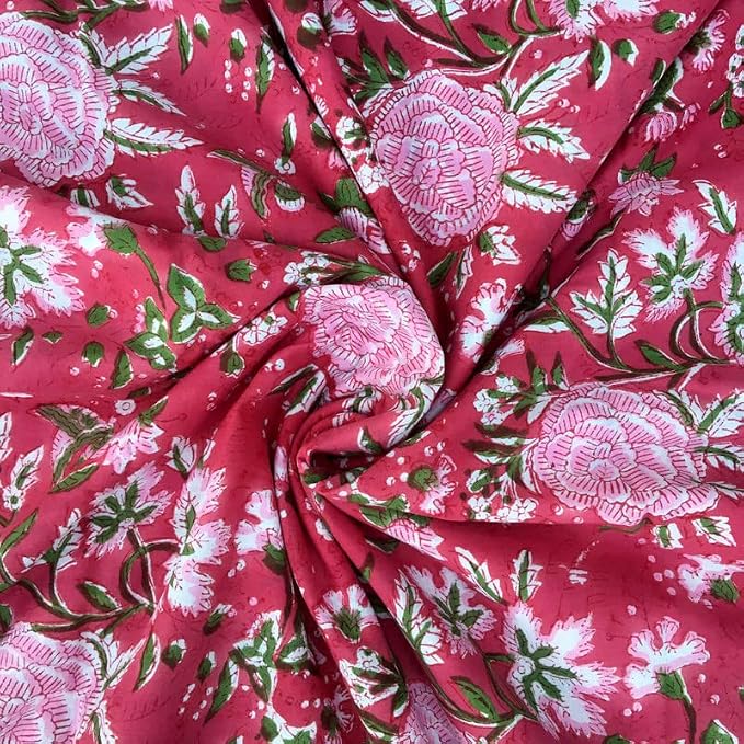 E-Tailor® Indian Ethnic 100% Cotton Voile Running Hand Block Print Natural by E-Tailor