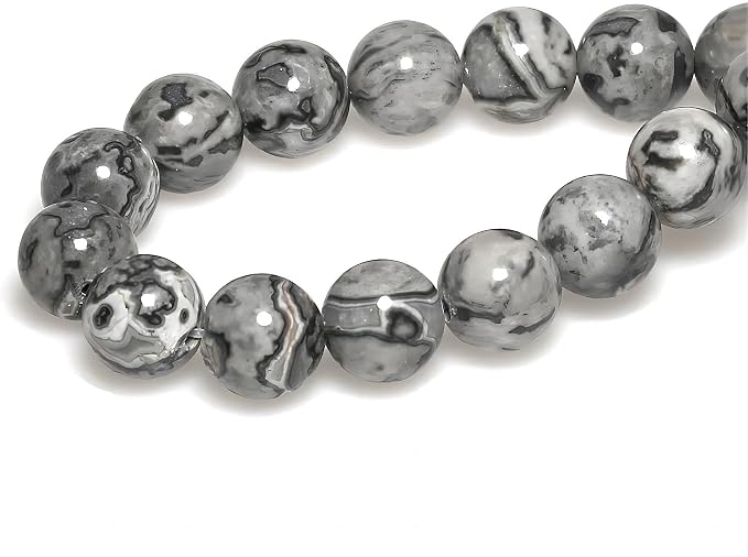 MJDCB AAA Natural Map Stone Beads Gray Picasso Stone Beads - Image 2