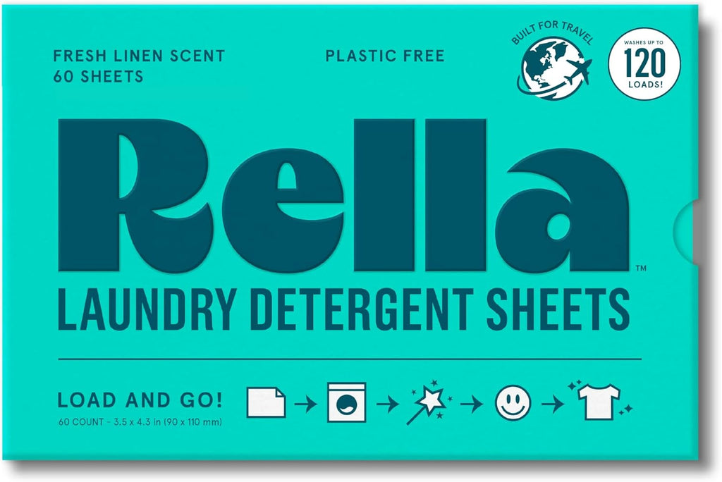 Rella Powerful Laundry Detergent Sheets, 120 Loads, Family Owned & Operated, Fresh Linen Scent, Biodegradable, Eco Friendly, Travel Laundry Detergent Sheets