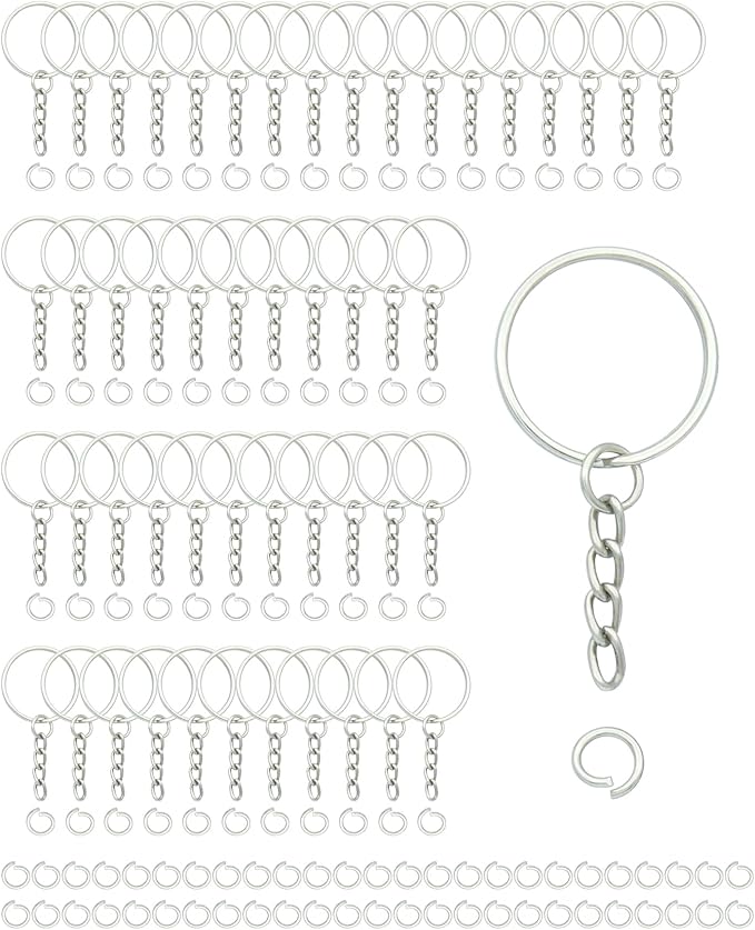 50Sets 1 inch Keychain Rings Silver Split Round Key Ring by ZoloAJay