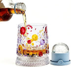 Rotating Whiskey Glass with Large Ice Ball Mold, Single Spinning Crystal by UNOD