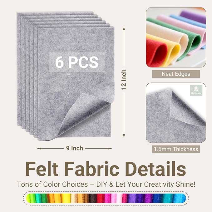 Gray Soft Felt Sheets for Crafts, 1.6mm Thick, Kids' Crafts, DIY Projects - Image 2