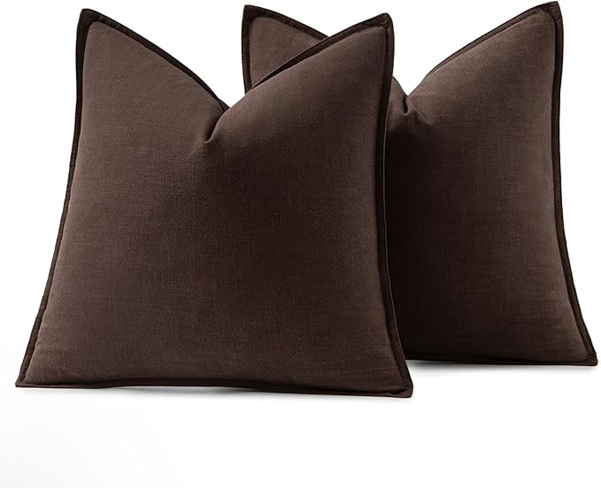 MIULEE Decorative Linen Euro Sham Pillow Covers 22x22 Inch Dark Brown Boho - Image 6