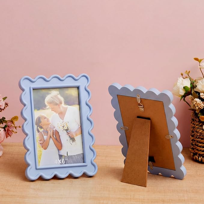 AceOrbit 4x6 Inches Haze Blue Flower Wavy Picture Frame Cute Wavy Edge Wooden - Image 6