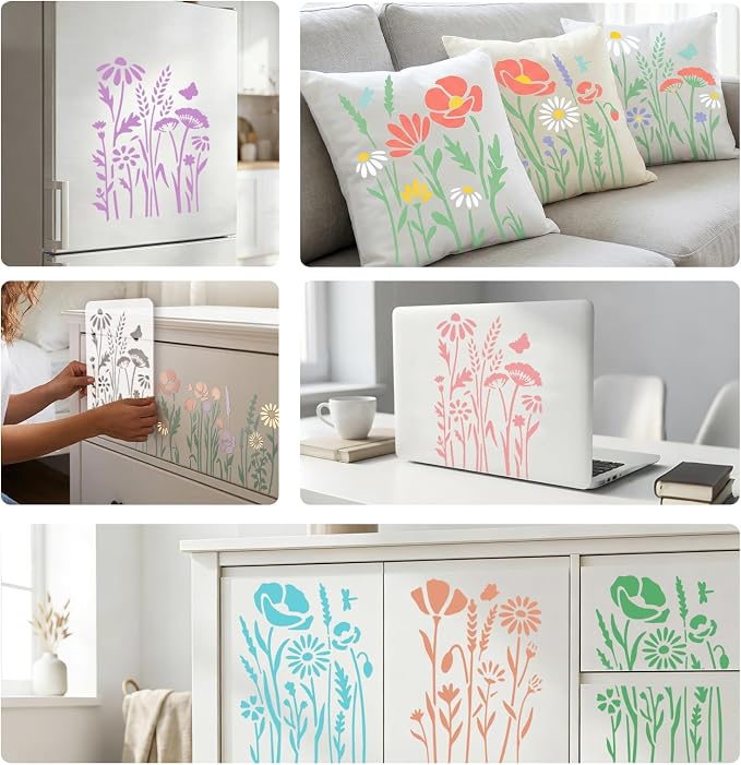 9pcs Wildflower Stencil for Painting Flower Beds Painting Crafts Template Wall - Image 6