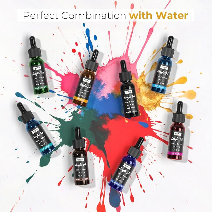 Nicpro 18 Colors Acrylic Ink for Artists, 1-oz Bottle - Image 6