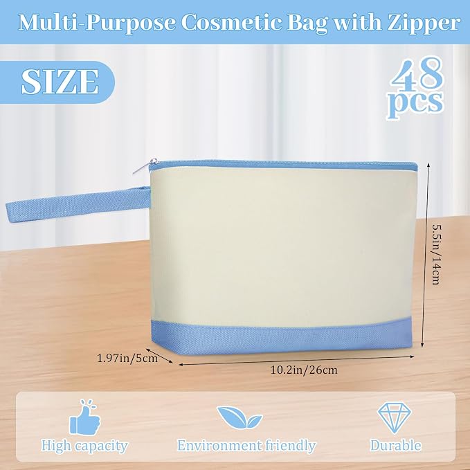 Silkfly 48 Pcs Cotton Canvas Makeup Bags Cosmetic Zipper Bags 10.2 x 5.5 x 2'' - Image 2