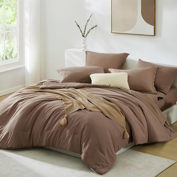 WRENSONGE King Size Comforter Sets, 7 Pieces Soft Brown Bed in a Bag King - Image 6