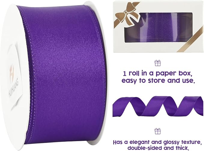 HUIHUANG Purple Satin Wired Ribbon 1-1/2 inch Dark Purple Wire Edge Ribbon - Image 3