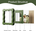 4x4 Picture Frame with Mat for 3x3, Wavy Edge Wooden Real Glass Photo Frame for - Image 5