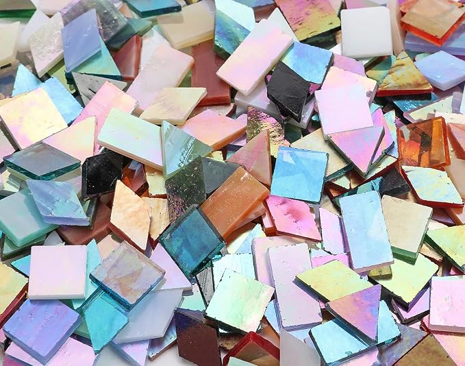 Lanyani Iridescent Glass Mosaic Tiles Bulk, 4-Shapes 700 Pieces Sparkle - Image 8