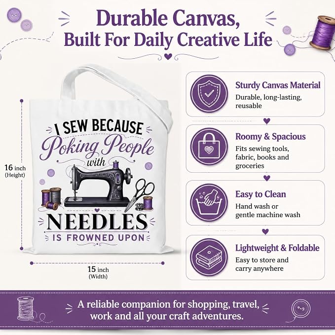 Quilt Tote Bag Sewing Gifts for Sewing Lovers Women, Funny Quilting Supplies - Image 6
