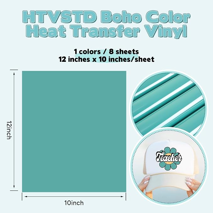 HTVSTD Aegean Blue Boho HTV Heat Transfer Vinyl 8pcs 12×10in Iron on Vinyl | - Image 2