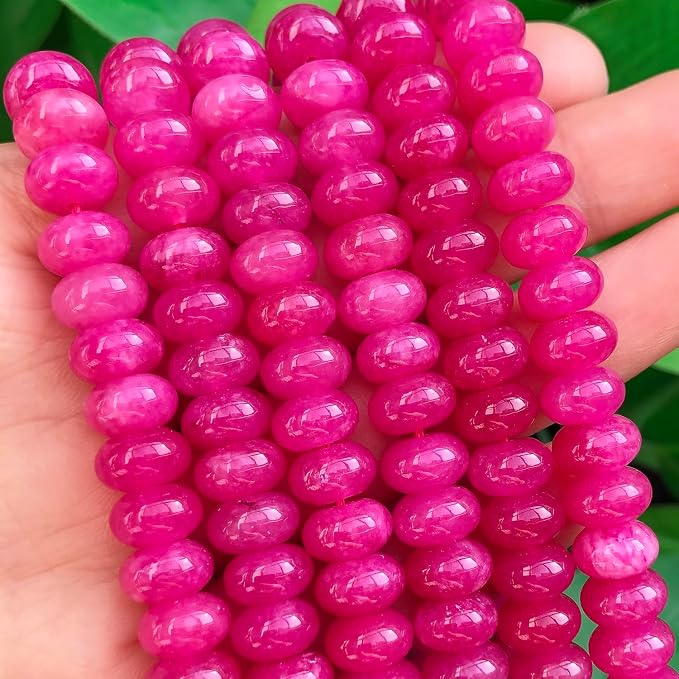 Songxi 5x8mm Natural Rose Colored Jade Stone Rondelle Beads, Gemstone - Image 2