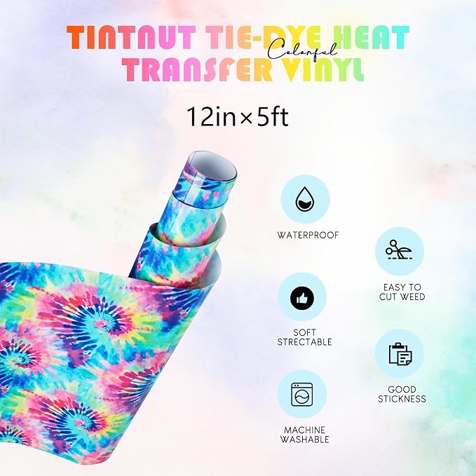 Tintnut Pink Purple Swirl Tie Dye Heat Transfer Vinyl, PU HTV sheets, easy cut - Image 2
