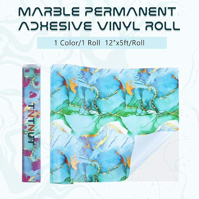 Tintnut Marble Permanent Vinyl Roll 12in x 5ft Blue Green Adhesive Vinyl | - Image 2