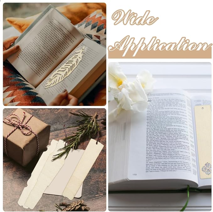 50 pcs 5 Styles Blank Theme Unfinished Wood Cutout Bookmarks Feather Flower - Image 7