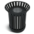 17Gallon Round Large Outdoor Trash Can, Heavy Duty Metal Slatted Garbage Can Outdoor, All Weather Resistant Commercial Garbage Cans, Waste Receptacle in Park, School, Beach, Patio (Black, Large)