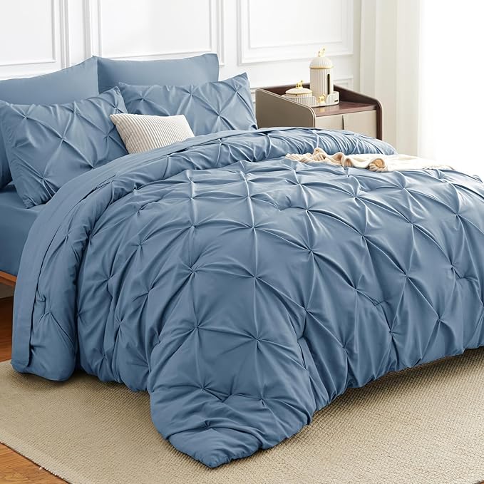 HIMEET Pintuck Bed in a Bag, 7 Pieces King Size Comforter Set Grayish Blue by Unknown
