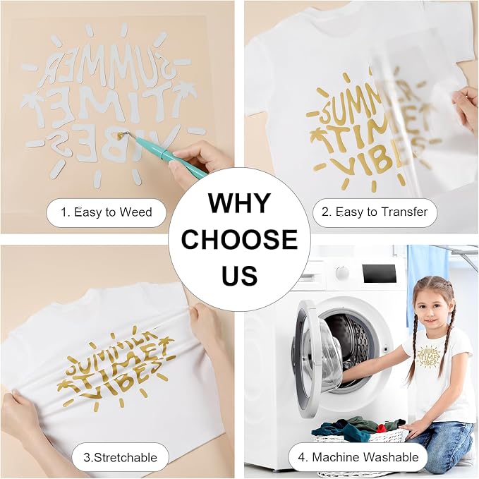 HTVRONT Gold HTV Heat Transfer Vinyl Bundle: 10 Pack 12"x12" Iron on Vinyl | - Image 3