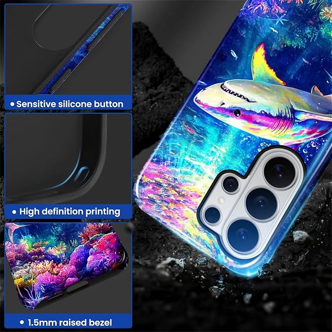 for Samsung Galaxy S26 Ultra Case, Colorful Ocean Sharks Pattern Glossy 2 in 1 - Image 3