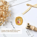 Frame Wax Seal Stamp, 3D Embossed Relief Carving Head and Wood Handle - Image 3