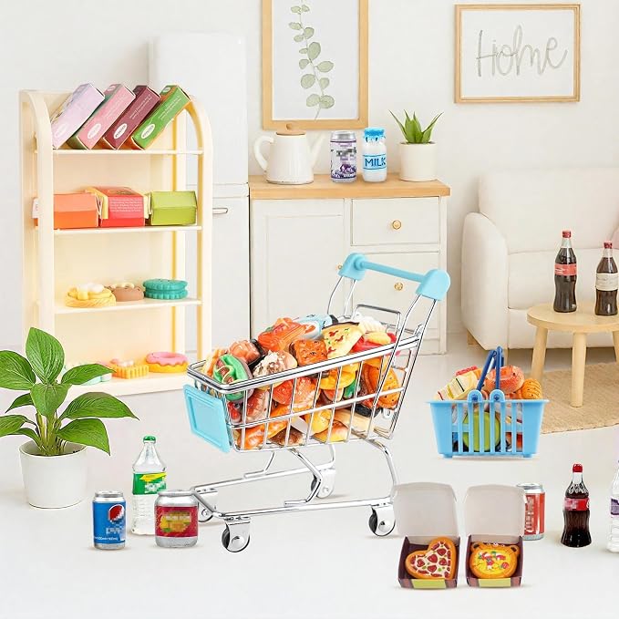 196Pcs Dollhouse Miniature Store Grocery Accessories Mini Shopping Cart Basket - Image 5