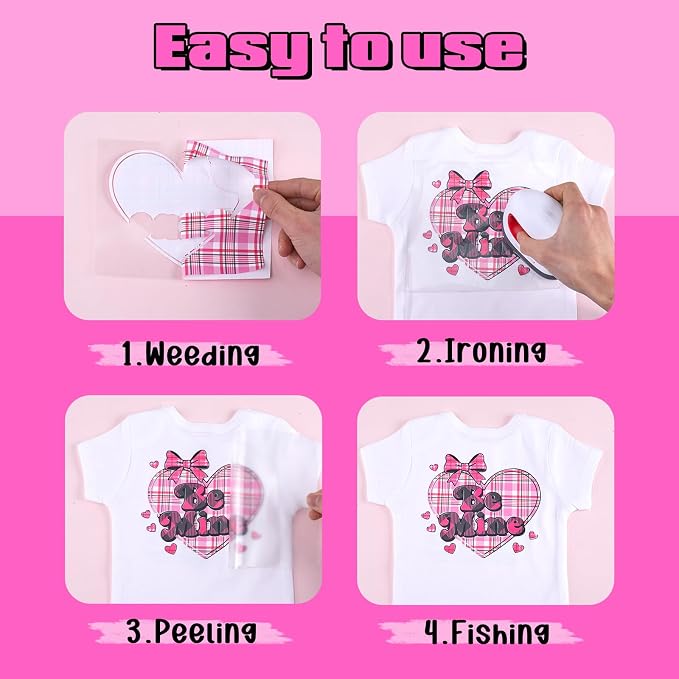 Tintnut Black Pink Plaid Heat Transfer Vinyl, PU HTV Sheets, easy cut & weed - Image 3