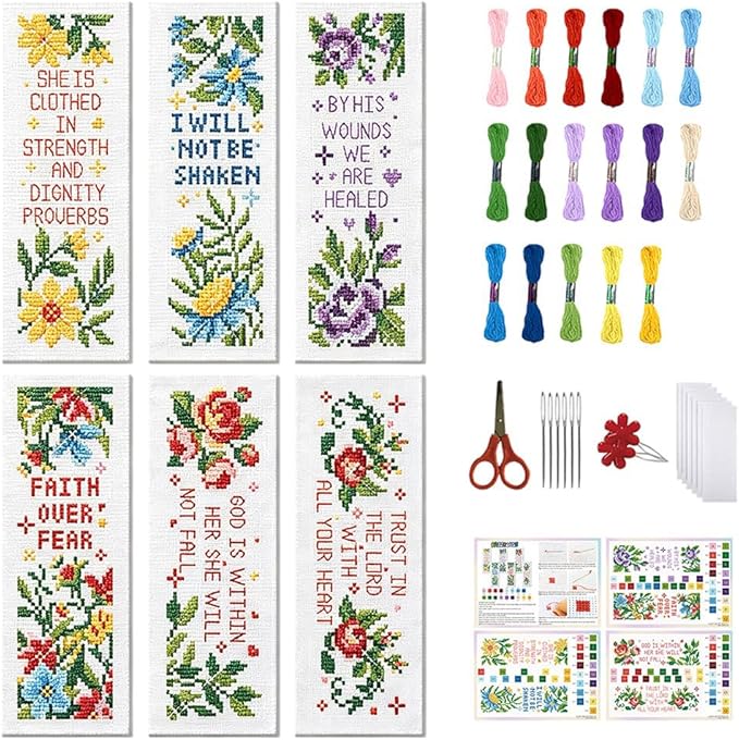 FREEBLOSS 6 Set Cross Stitch Bookmark Kits Stamped Embroidery Kit Bookmarks DIY by FreeandCreativeCraftsArt