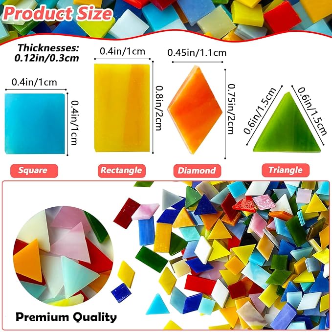 LITMIND 2800 Pcs Opaque Stained Glass Mosaic Tiles – Assorted Colors, 4 Shapes - Image 2