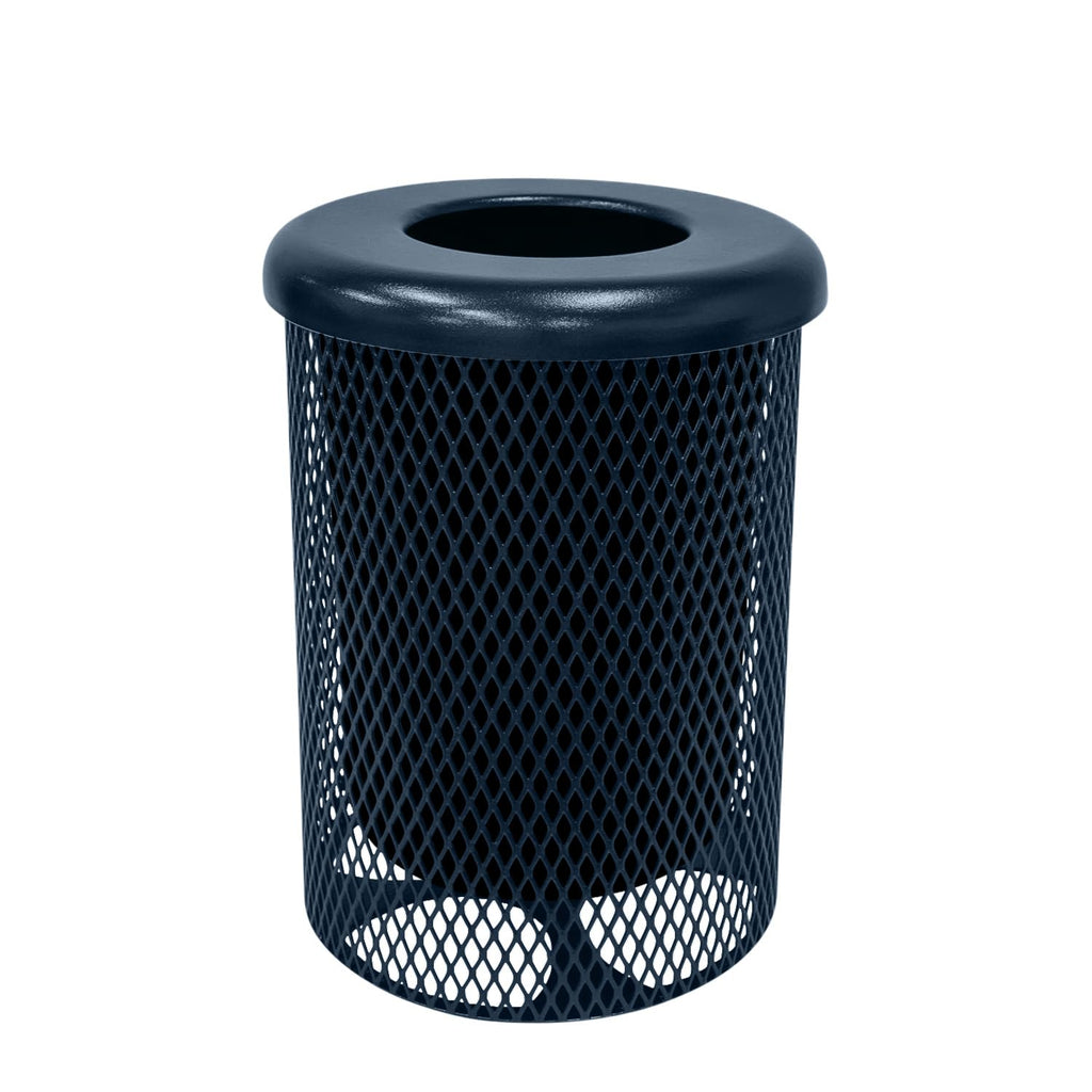 COATEDOUTDOORFURNITURE RFT-DBL Heavy Duty 32 Gallon Round Trash Receptacle, Liner Included, Dark Blue with Flat Top, Made in America