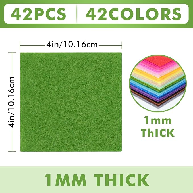42 pcs Felt Fabric Sheet 4"x4" Assorted Color DIY Craft Squares Nonwoven 1mm - Image 2