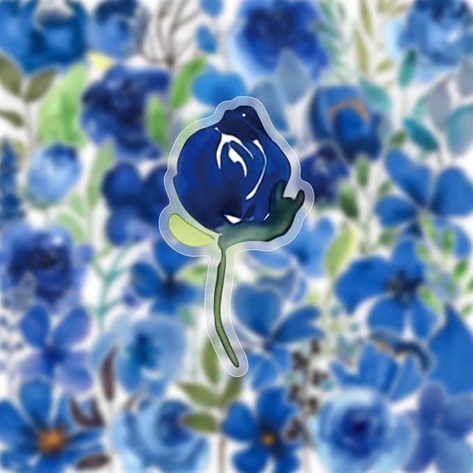 50PCS Blue Watercolor Flower PET Stickers, Waterproof Botanical Stickers - Image 2