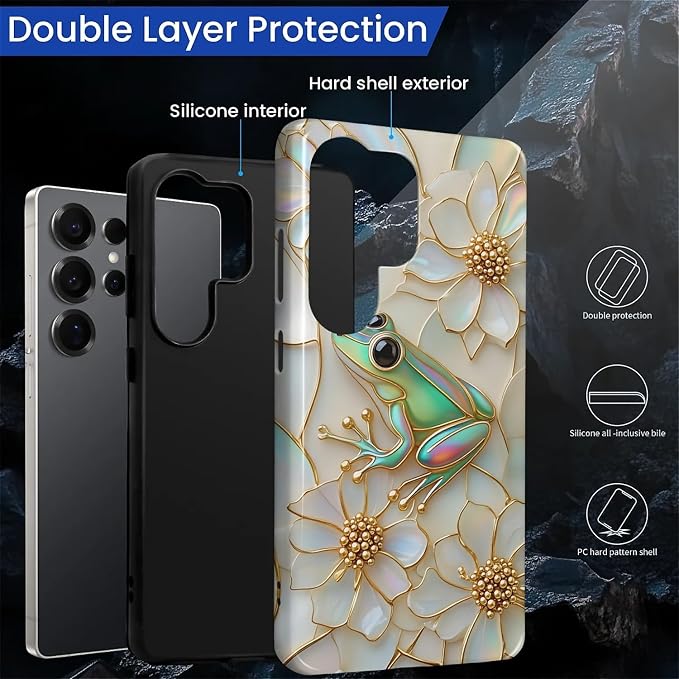 for Samsung Galaxy S25 Ultra Case, Stained Glass Frog Flowers Pattern Glossy 2 - Image 3