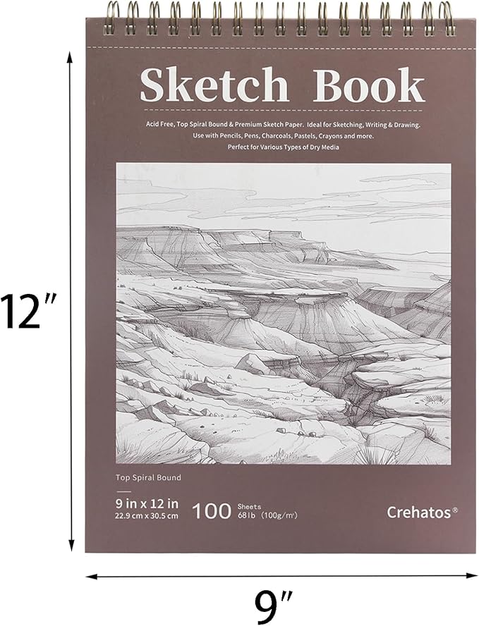 Crehatos 9" x 12" Sketch Book 100 Sheets Each, 2 Pack | Top Spiral Bound Sketch - Image 4