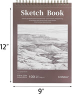 Crehatos 9" x 12" Sketch Book 100 Sheets Each, 2 Pack | Top Spiral Bound Sketch - Image 4