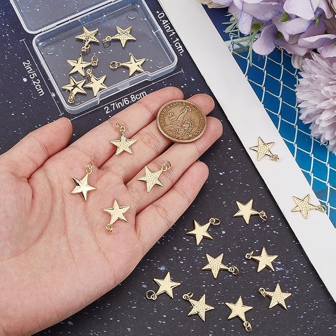 Beebeecraft 1 Box 20Pcs Star Charms Real 18K Gold Plated Five-Pointed Pentagram - Image 3